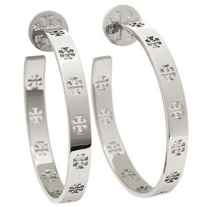 NEW SILVER TORY BURCH T PIERCED HOOPS